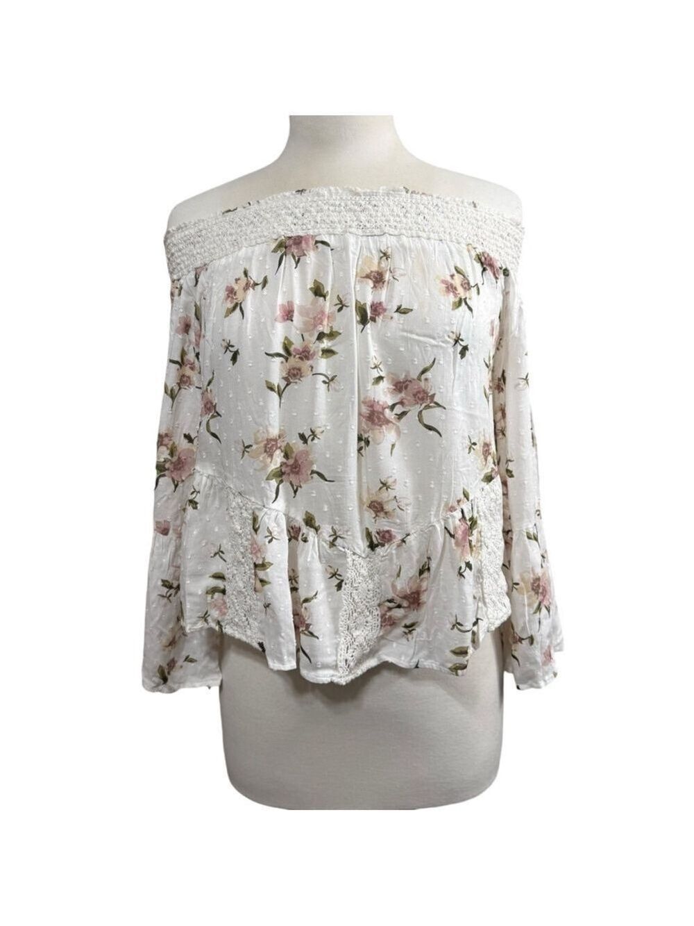 Women's American Eagle Floral Off the Shoulder Top Size S White NWT
